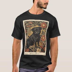 William Morris Schwarzer Mops Blumenmuster T-Shirt