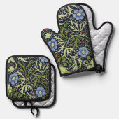 William Morris Seaweed Antike Blume Ofenhandschuh & Topflappen-Set (Vorderseite/Rückseite)