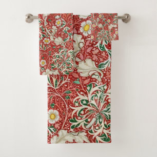 William Morris Seaweed Antike Blume Rot Grün Badhandtuch Set