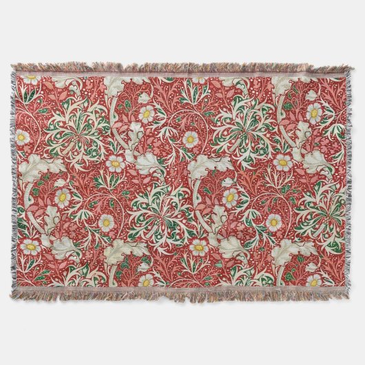 William Morris Seaweed Antike Blume Rot Grün Decke (Vorderseite)