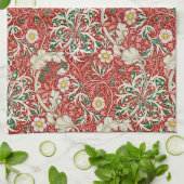 William Morris Seaweed Antike Blume Rot Grün Geschirrtuch (Gefaltet)