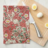 William Morris Seaweed Antike Blume Rot Grün Geschirrtuch (Viertel Falte)