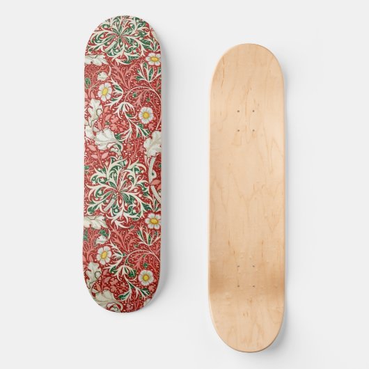 William Morris Seaweed Antike Blume Rot Grün Skateboard (Vorderseite)