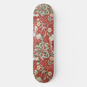 William Morris Seaweed Antike Blume Rot Grün Skateboard