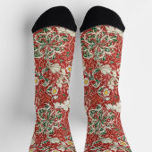 William Morris Seaweed Antike Blume Rot Grün Socken (Oben)
