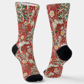 William Morris Seaweed Antike Blume Rot Grün Socken (Gewinkelt)