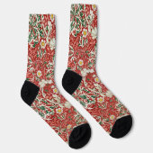 William Morris Seaweed Antike Blume Rot Grün Socken (Rechts)