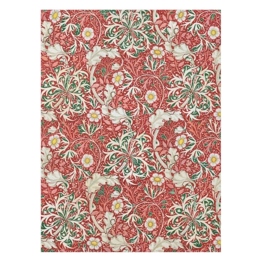 William Morris Seaweed Antike Blume Rot Grün Tischdecke (Vorderseite)