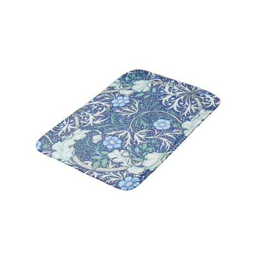 William Morris Seaweed Blue Pattern Badematte (Schrägansicht)