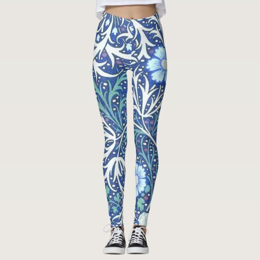 William Morris Seaweed Blue Pattern Leggings (Vorderseite)