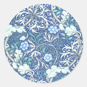 William Morris Seaweed Blue Pattern Runder Aufkleber