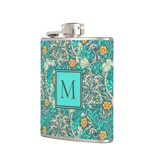 William Morris Seaweed Muster mit Ihrer Monogram Flachmann (Links)