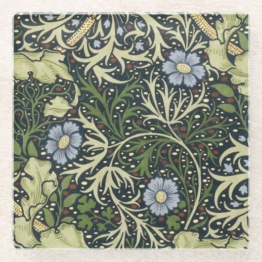 William Morris Seaweed Pattern Vintage Kunst Glasuntersetzer (Vorderseite)