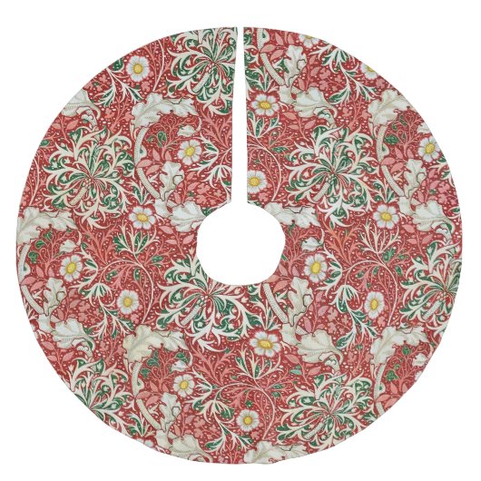 William Morris Seetang Antique Blume Rot Grün Polyester Weihnachtsbaumdecke (Vorderseite)