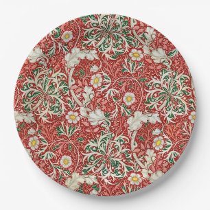William Morris Seetang Antique Flower Rot Grün Pappteller