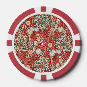 William Morris Seetang Antique Flower Rot Grün Pokerchips