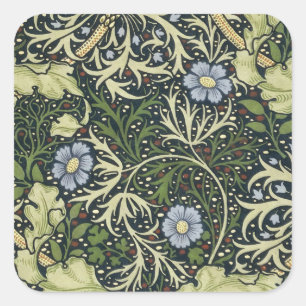 William Morris Seetang-Muster Blumenvintage-Kunst Quadratischer Aufkleber