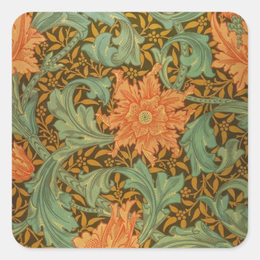 William Morris Single Stem Pattern Art Nouveau Quadratischer Aufkleber (Vorderseite)