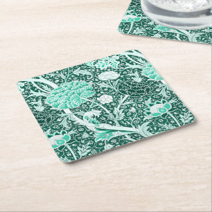 William Morris Smaragdgrünes Blumenmuster Rechteckiger Pappuntersetzer