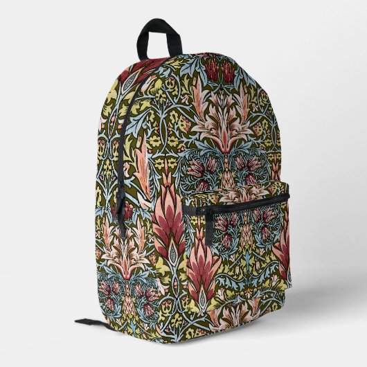 William Morris Snakeshead Floral Pattern Bedruckter Rucksack (Rückseitige Ecke links)