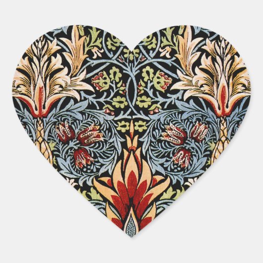 William Morris Snakeshead Floral Pattern Herz-Aufkleber (Vorderseite)