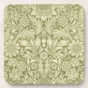 William Morris Sonnenblume Vintage Oliv Damast Getränkeuntersetzer