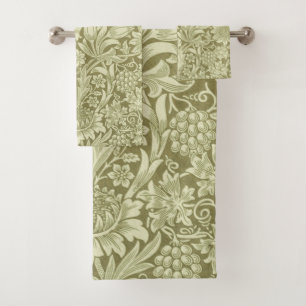 William Morris Sonnenblume Vintage Olive Damast Badhandtuch Set