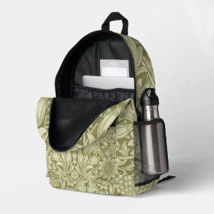 William Morris Sonnenblume Vintage Olive Damast Bedruckter Rucksack