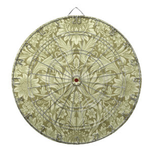 William Morris Sonnenblume Vintage Olive Damast Dartscheibe