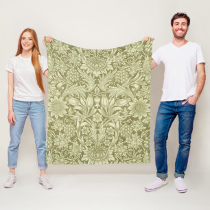 William Morris Sonnenblume Vintage Olive Damast Fleecedecke