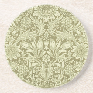 William Morris Sonnenblume Vintage Olive Damast Getränkeuntersetzer