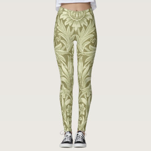 William Morris Sonnenblume Vintage Olive Damast Leggings