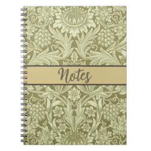 William Morris Sonnenblume Vintage Olive Damast Notizblock