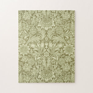 William Morris Sonnenblume Vintage Olive Damast Puzzle