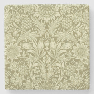 William Morris Sonnenblume Vintage Olive Damast Steinuntersetzer