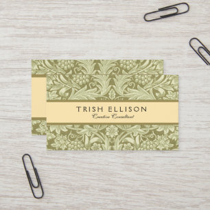 William Morris Sonnenblume Vintage Olive Damast Visitenkarte