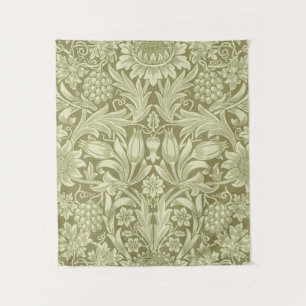 William Morris Sonnenblume Vintage Olive Damast Wandteppich