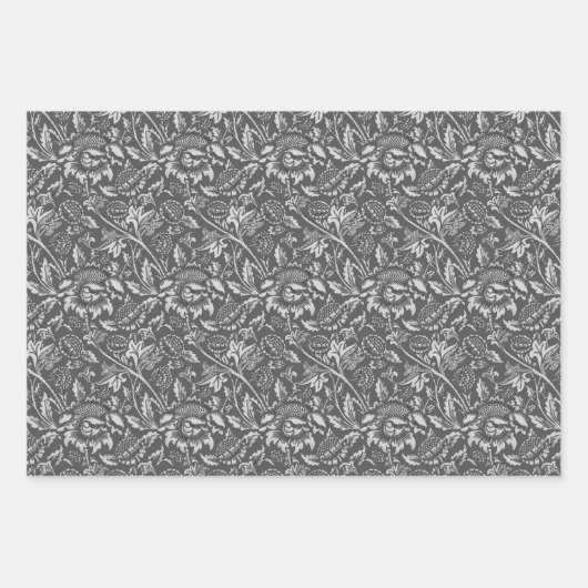 William Morris Sonnenblumen, braun, rosa, grau Geschenkpapier Set (Vorderseite 3)