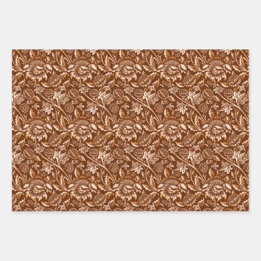 William Morris Sonnenblumen, braun, rosa, grau Geschenkpapier Set (Vorderseite)