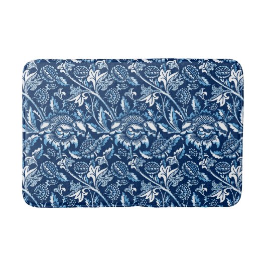 William Morris Sonnenblumen, Dunkelblau und Weiß Badematte (Vorderseite)
