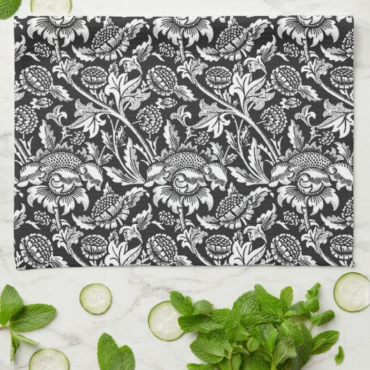 William Morris Sonnenblumen, schwarz, weiß und gra Geschirrtuch (Gefaltet)