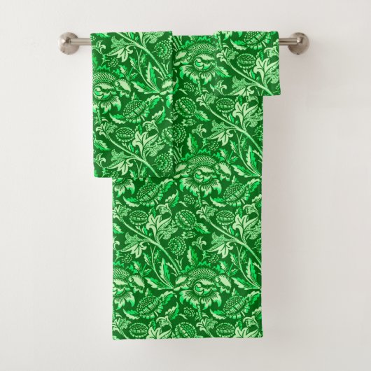 William Morris-Sonnenblumen, Smaragdgrün Badhandtuch Set (Insitu)