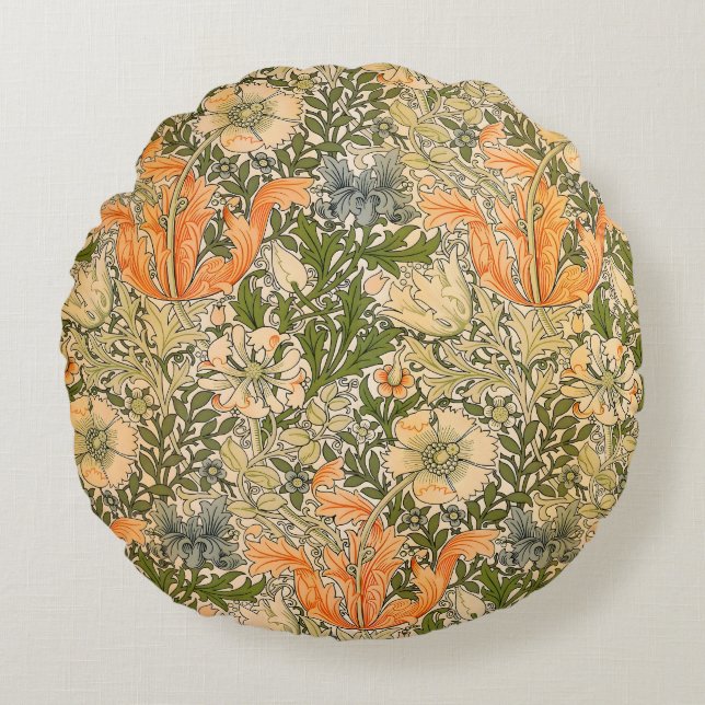 William Morris Spring Compton Flower Festival Rundes Kissen (Vorderseite)