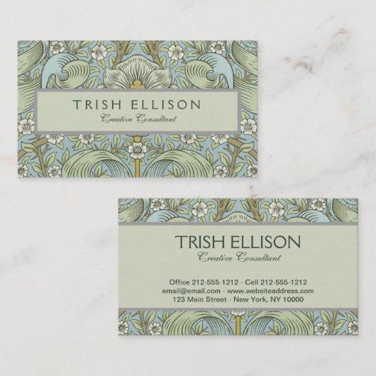William Morris Spring Thicket: Antique Floral Visitenkarte (Vorne/Hinten)