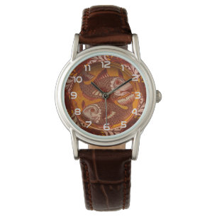 William Morris Stil Arts and Crafts Roter Fisch Ku Armbanduhr