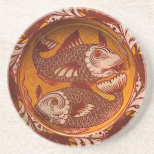 William Morris Stil Arts and Crafts Roter Fisch Ku Getränkeuntersetzer