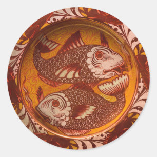 William Morris Stil Arts and Crafts Roter Fisch Ku Runder Aufkleber