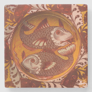 William Morris Stil Arts and Crafts Roter Fisch Ku Steinuntersetzer