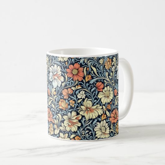 William-Morris-Stil Blumen-Akanthus-Muster Kaffeetasse (VorderseiteRechts)