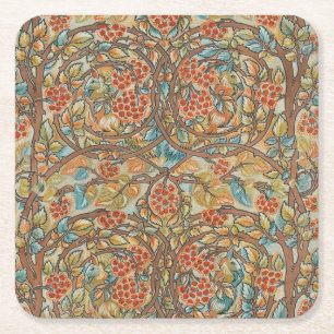 William Morris Stil Cottagecore Eichhörnchen Flora Rechteckiger Pappuntersetzer